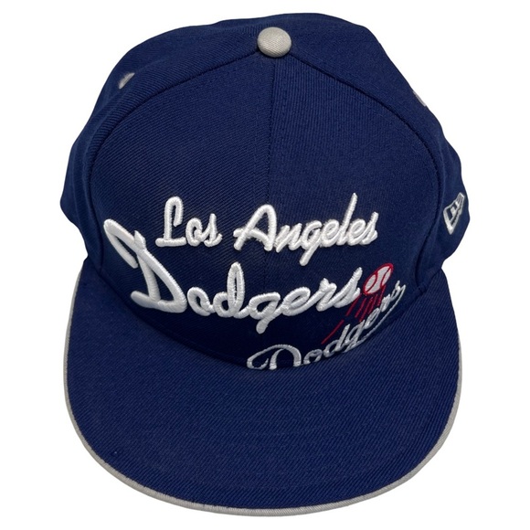 NEW ERA • Los Angeles Dodgers Big Script Royal Blue Fitted Baseball Hat - Picture 6 of 10